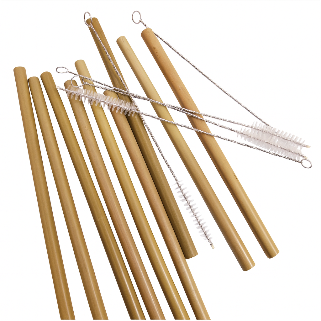 10pcs Reusable Natural Bamboo Straw Set