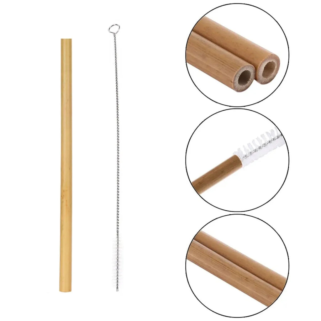 10pcs Reusable Natural Bamboo Straw Set