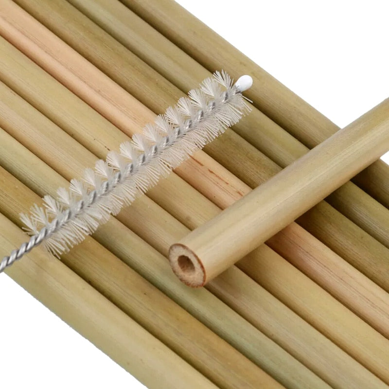 10pcs Reusable Natural Bamboo Straw Set