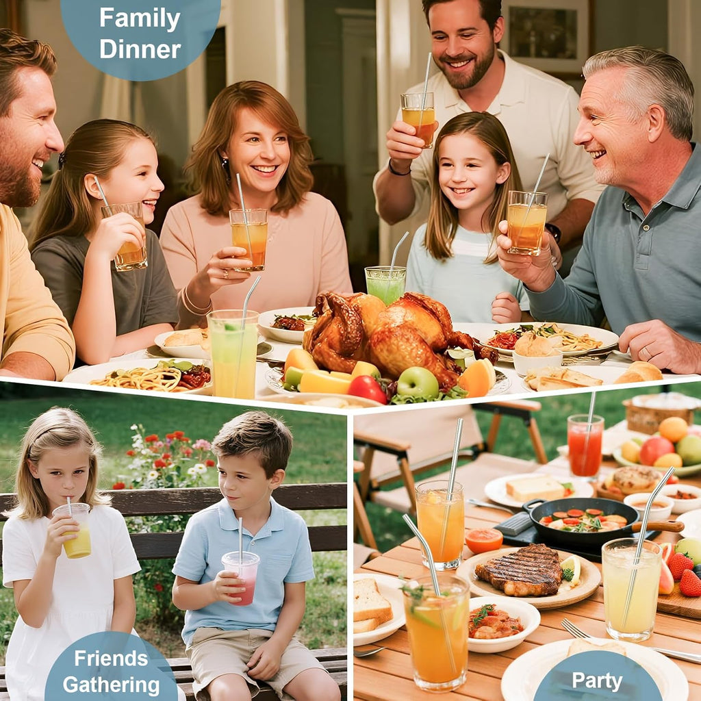 12pcs Reusable Stainless Steel Drinking Straws