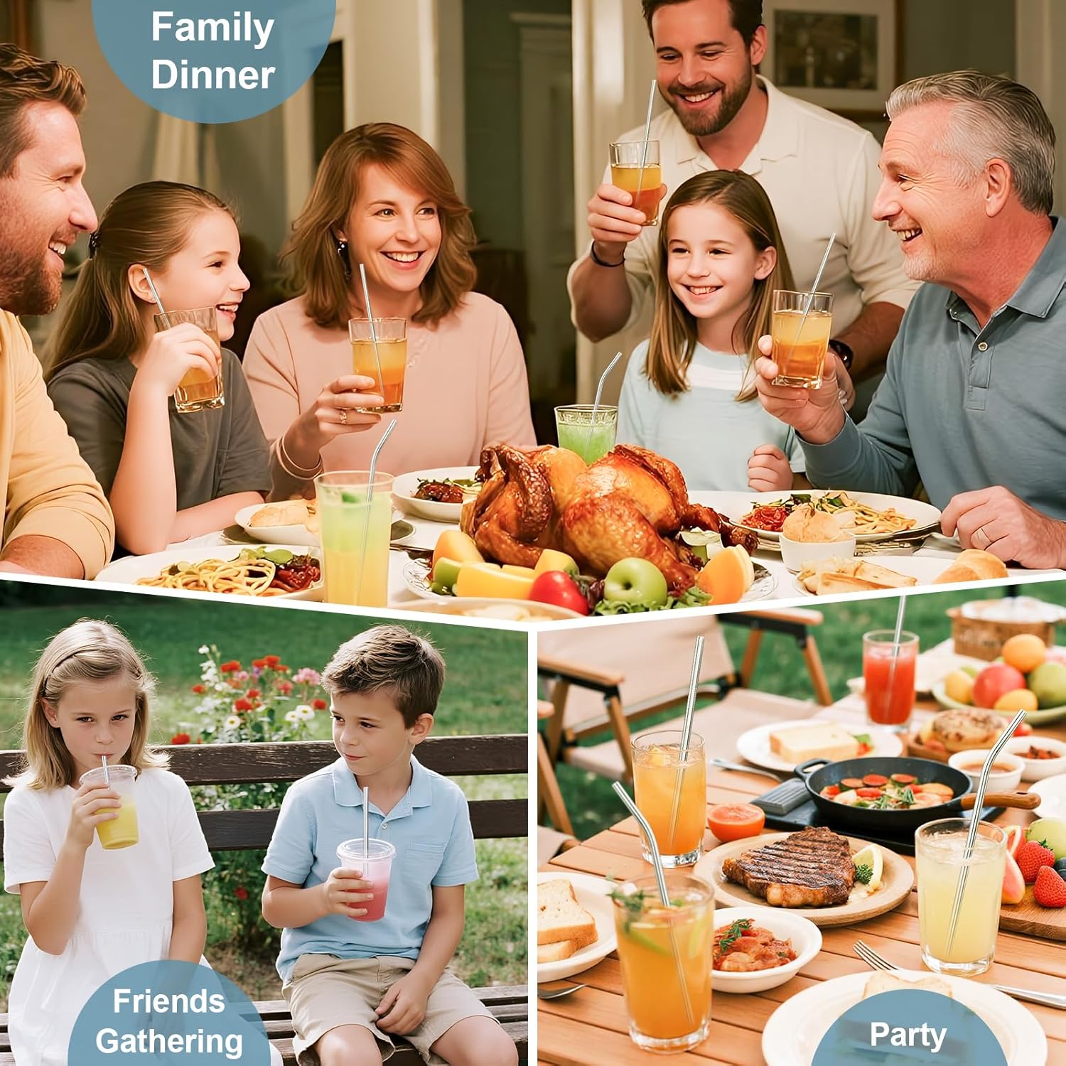 12pcs Reusable Stainless Steel Drinking Straws