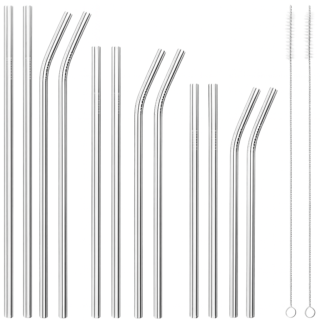 12pcs Reusable Stainless Steel Drinking Straws