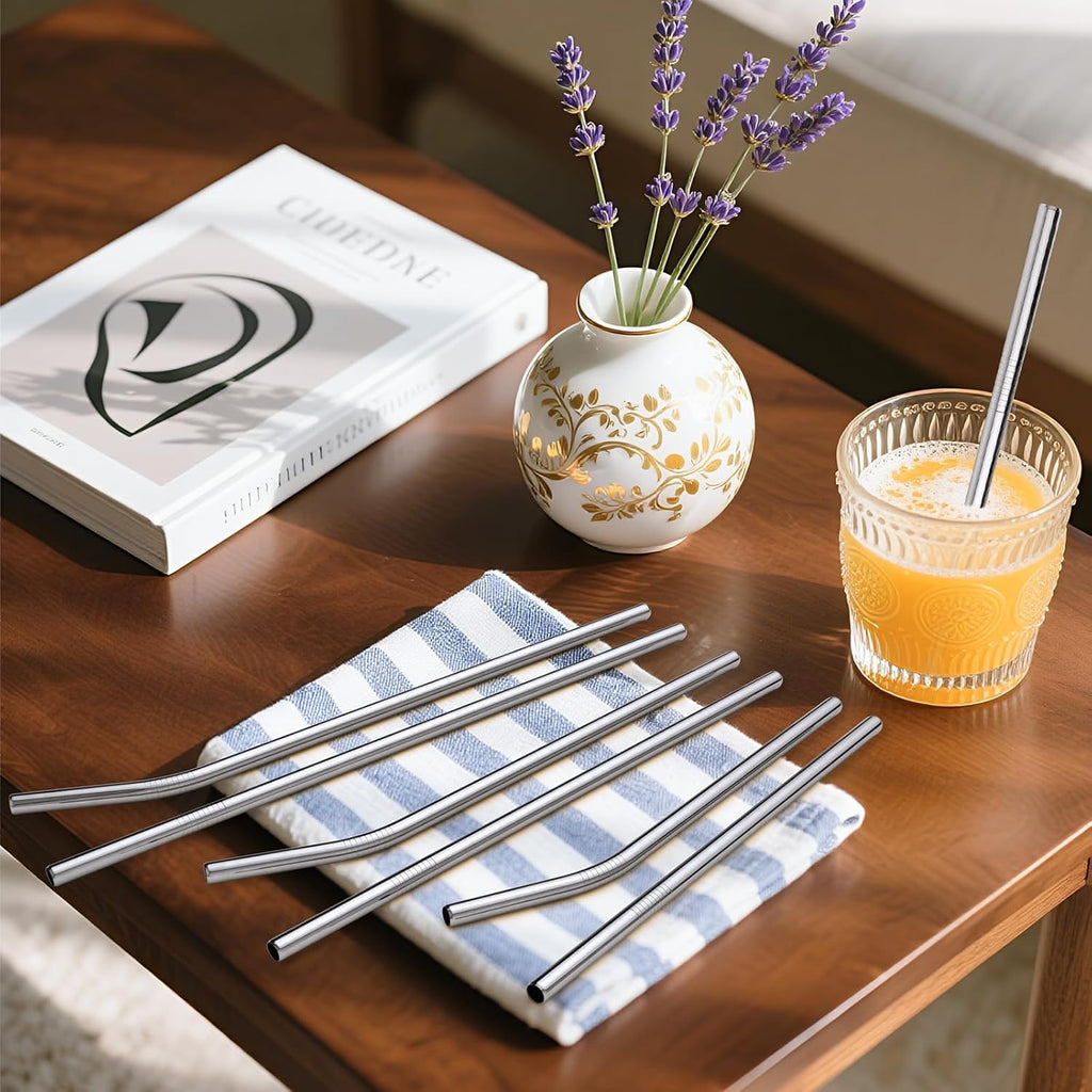 12pcs Reusable Stainless Steel Drinking Straws