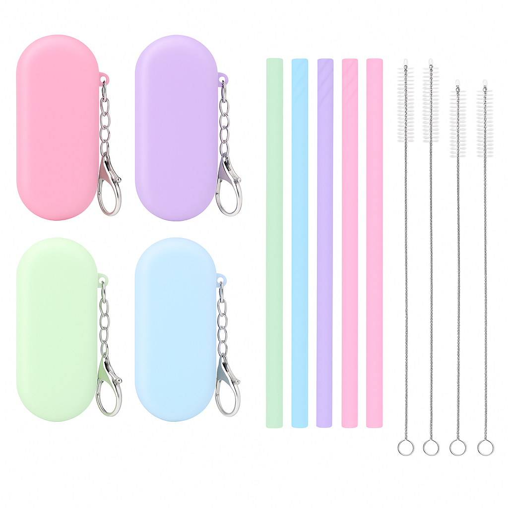 Reusable Silicone Straw Set with Case