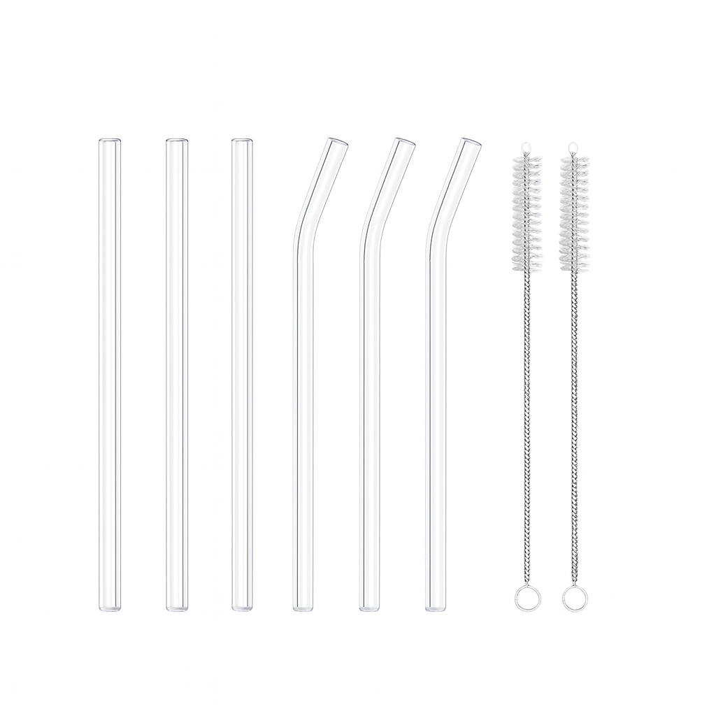 6pcs Reusable Glass Drinking Straw Set