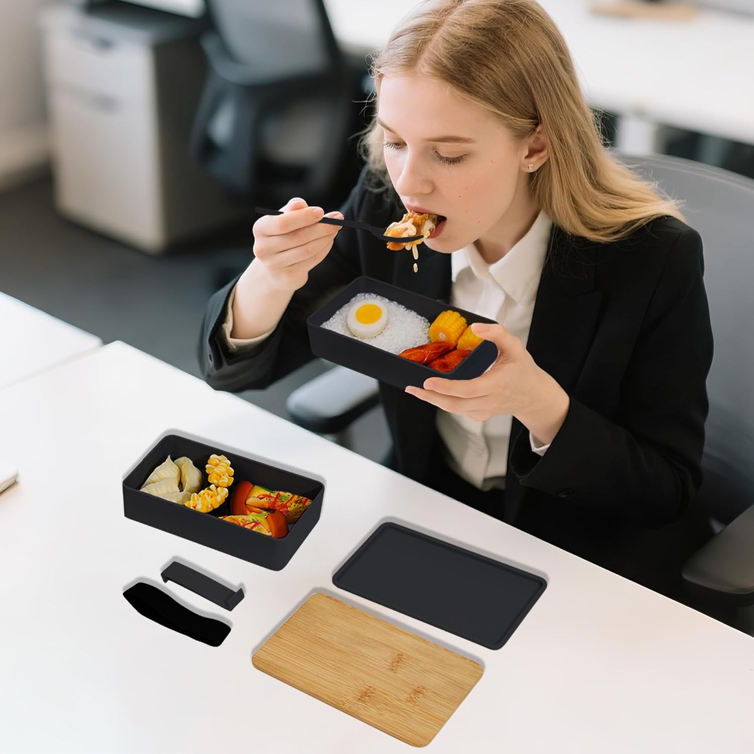 Bamboo Lid Bento Lunch Box with Utensils