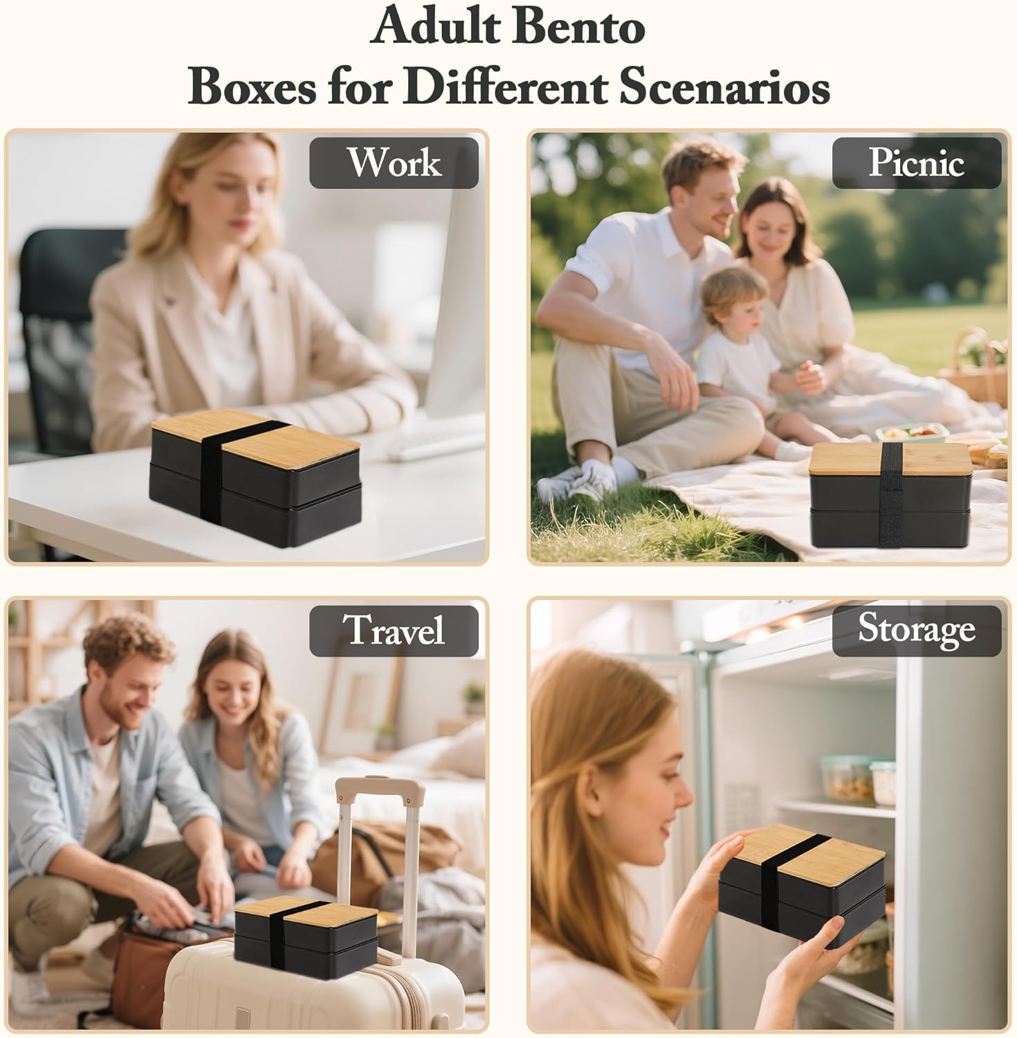 Bamboo Lid Bento Lunch Box with Utensils