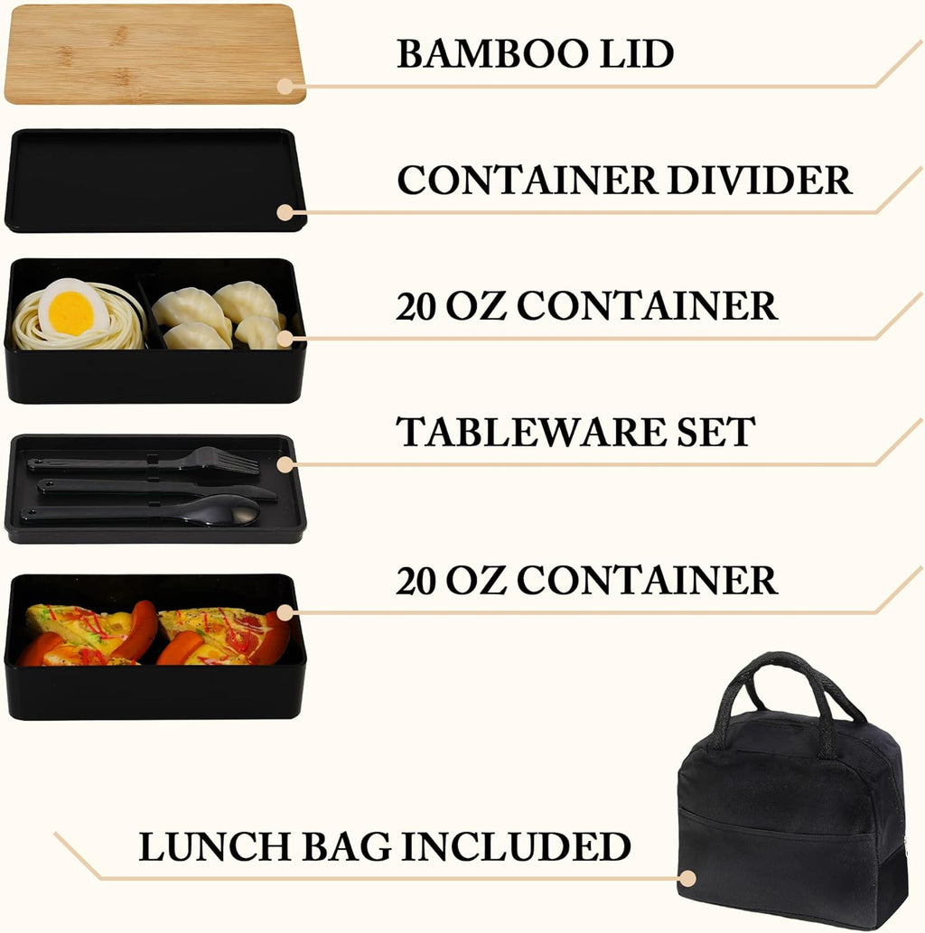 Bamboo Lid Bento Lunch Box with Utensils