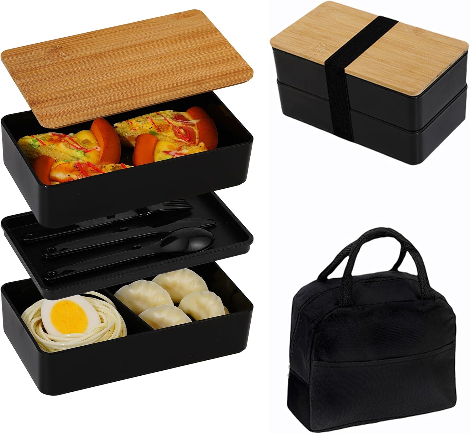 Bamboo Lid Bento Lunch Box with Utensils