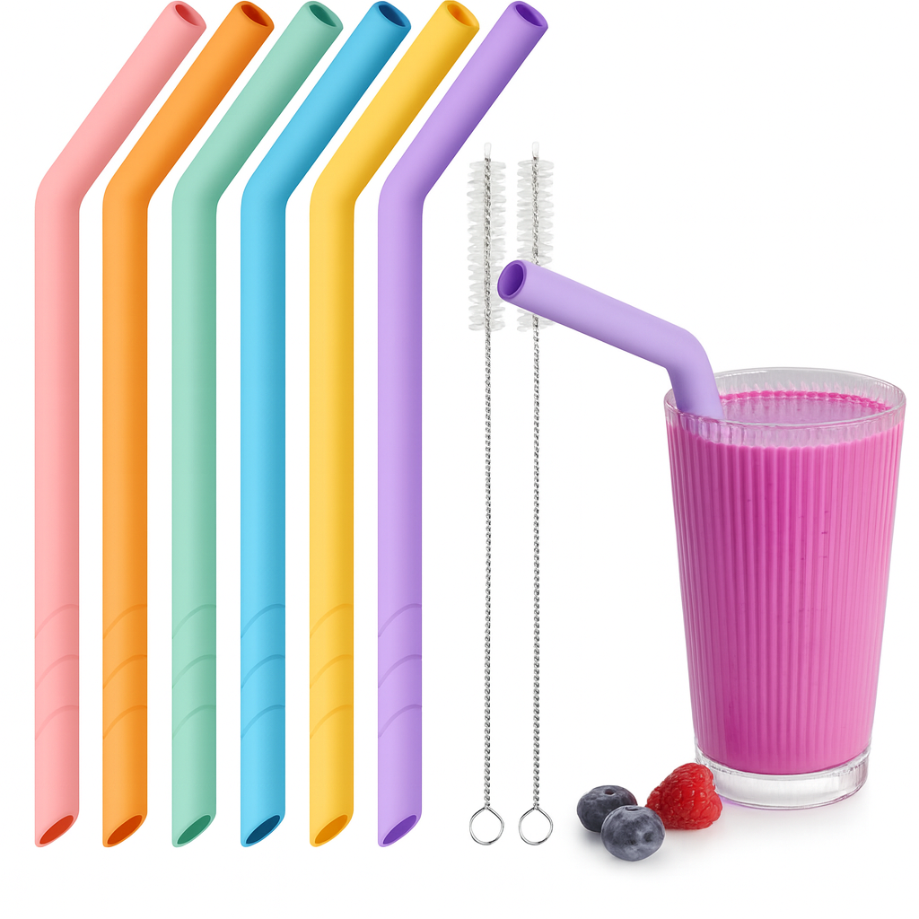 Extra Wide Silicone Straws with Brushes