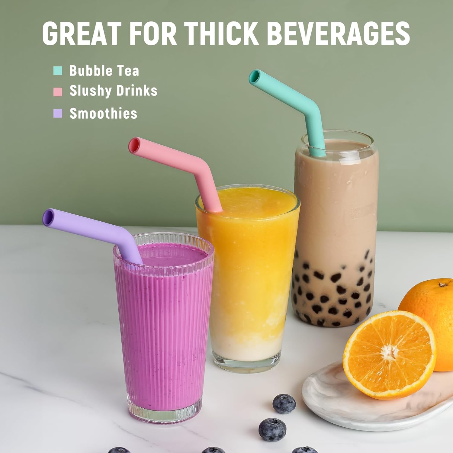 Extra Wide Silicone Straws with Brushes