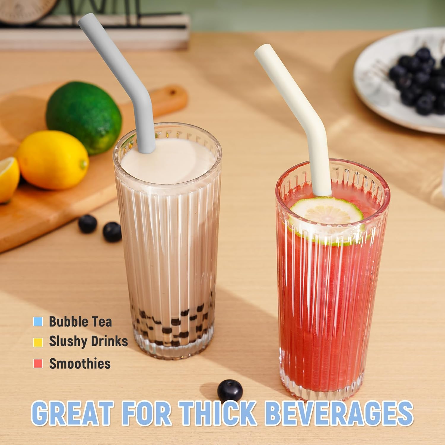 Extra Wide Silicone Straws with Brushes