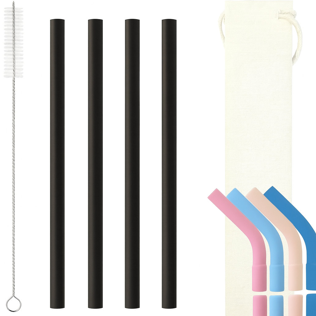 Titanium Reusable Straw Set with Silicone Tips