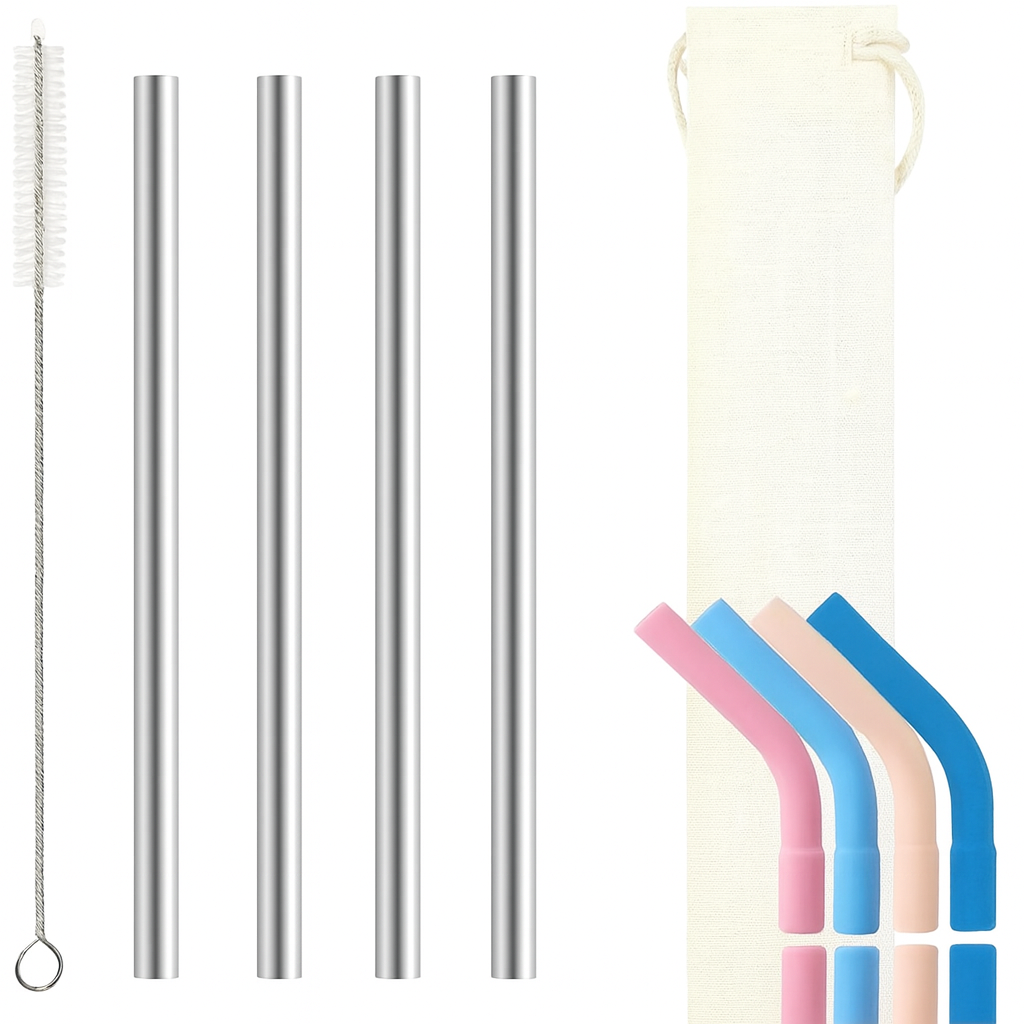 Titanium Reusable Straw Set with Silicone Tips