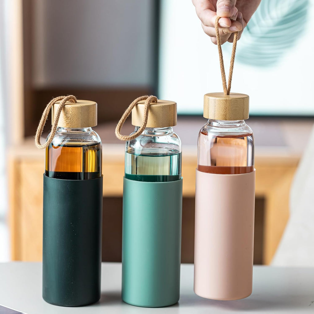 Glass Water Bottle with Bamboo Lid