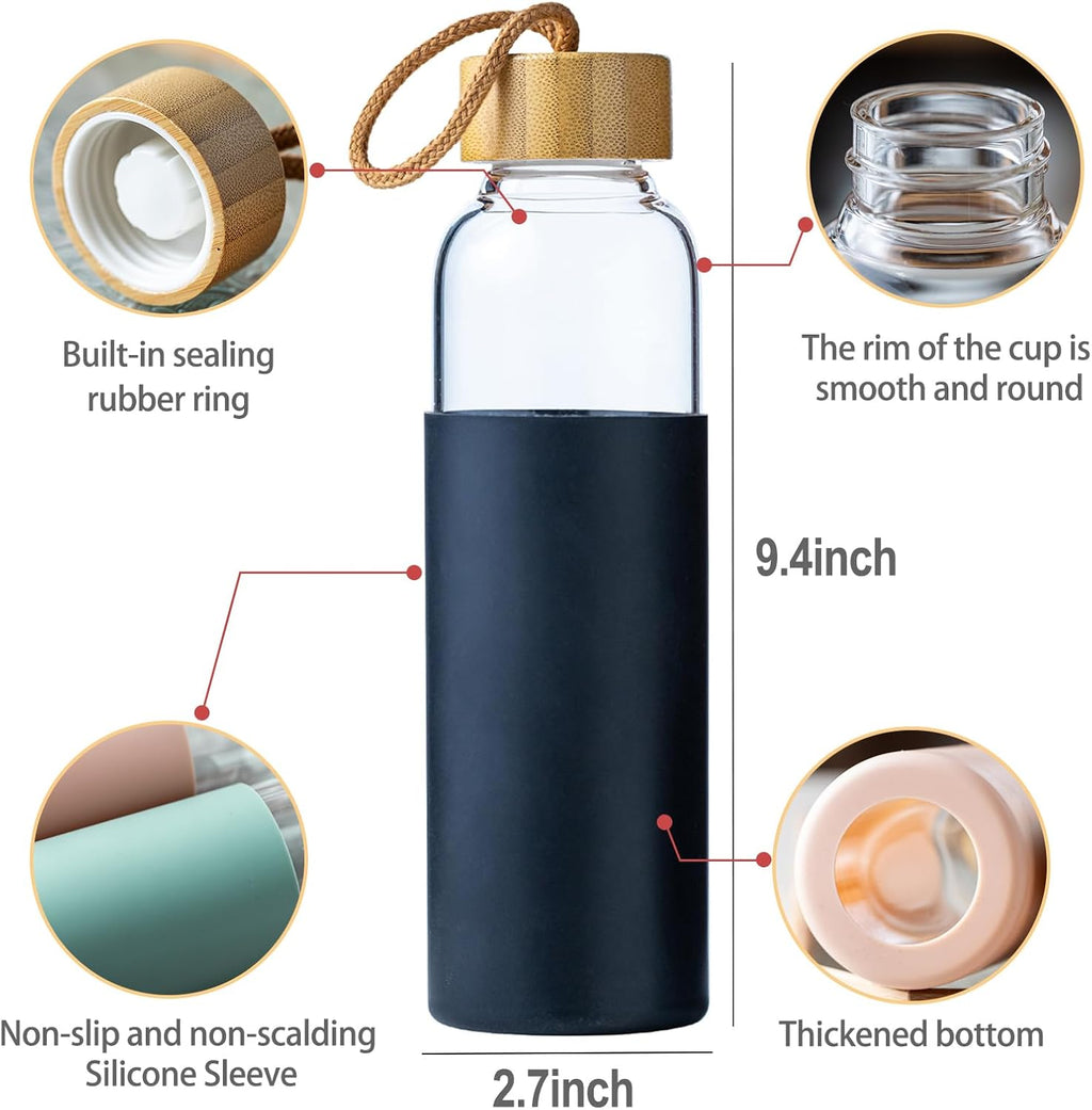 Glass Water Bottle with Bamboo Lid