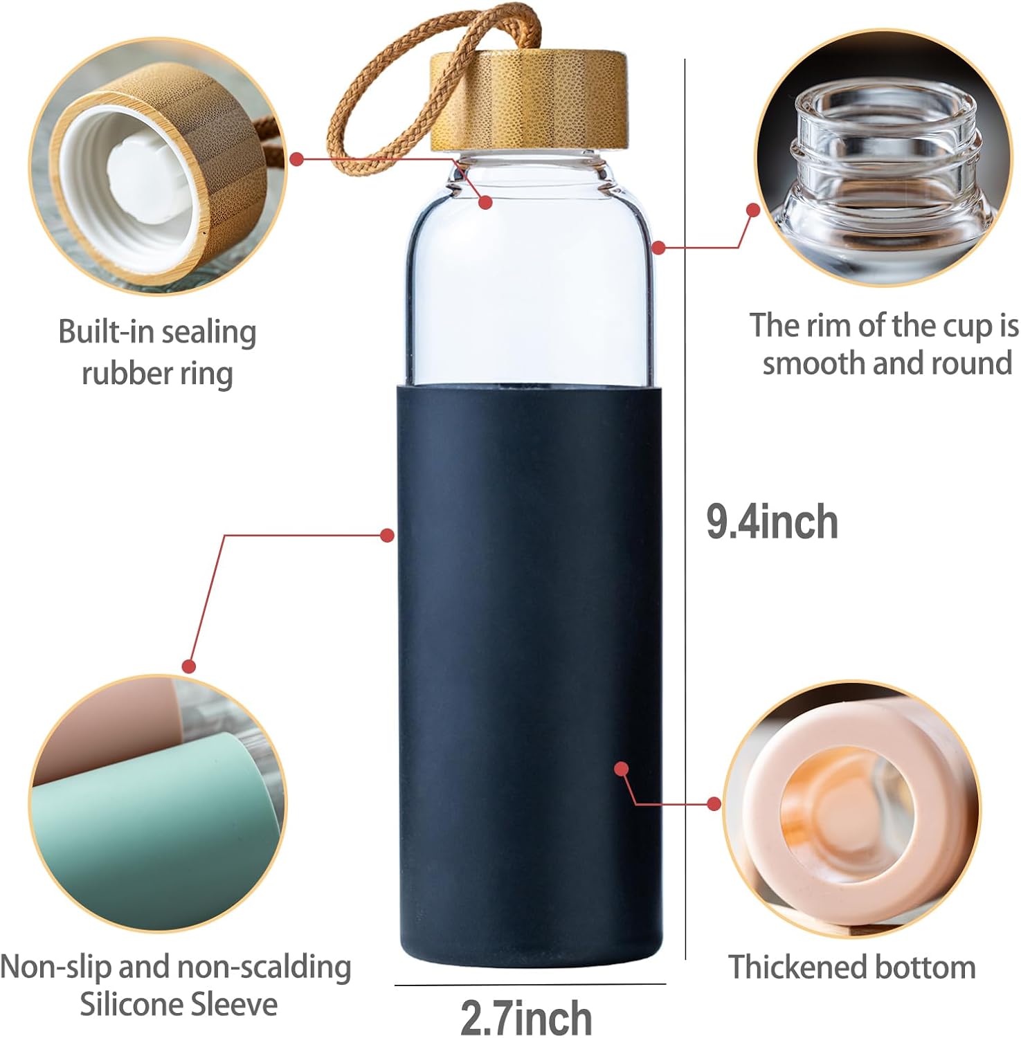 Glass Water Bottle with Bamboo Lid